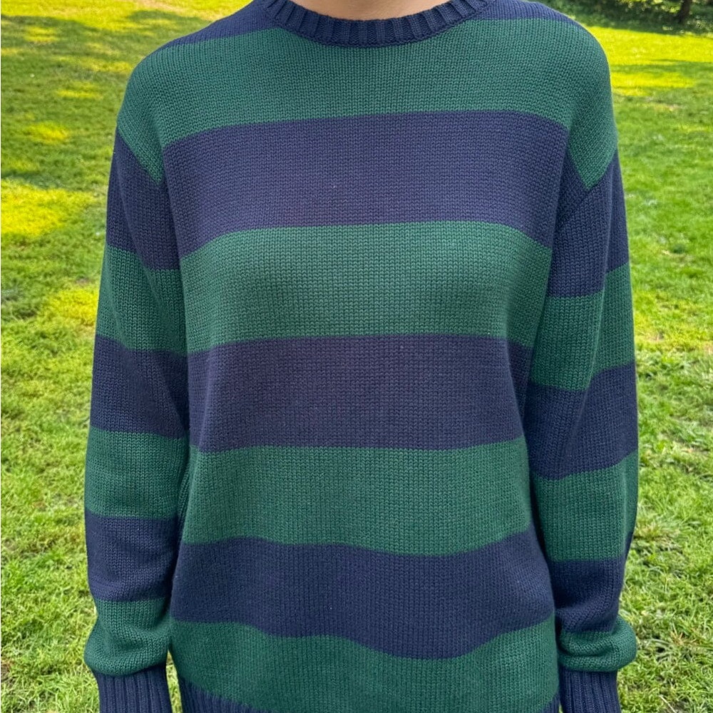 Brandy Melville Green and Navy Striped Sweater